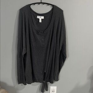 Addition Elle Charcoal Tie/Button Shirt 2X